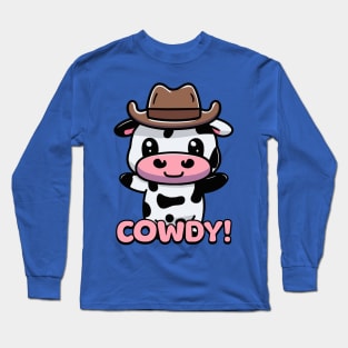 Cowdy! Cute Cowboy Cow Cartoon Long Sleeve T-Shirt